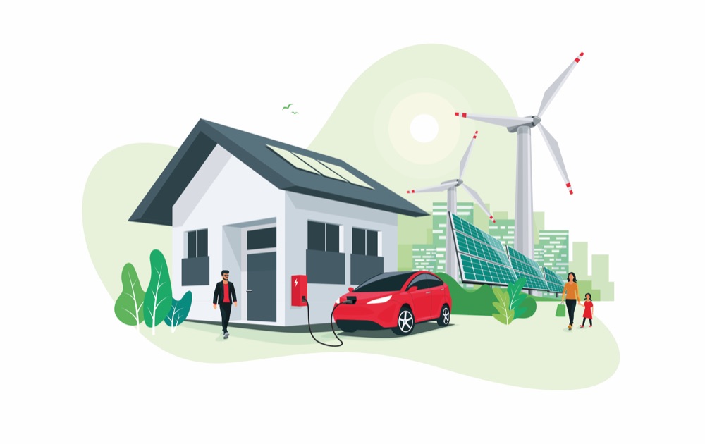 Illustration eines Hauses mit Energieeffizienzklassen